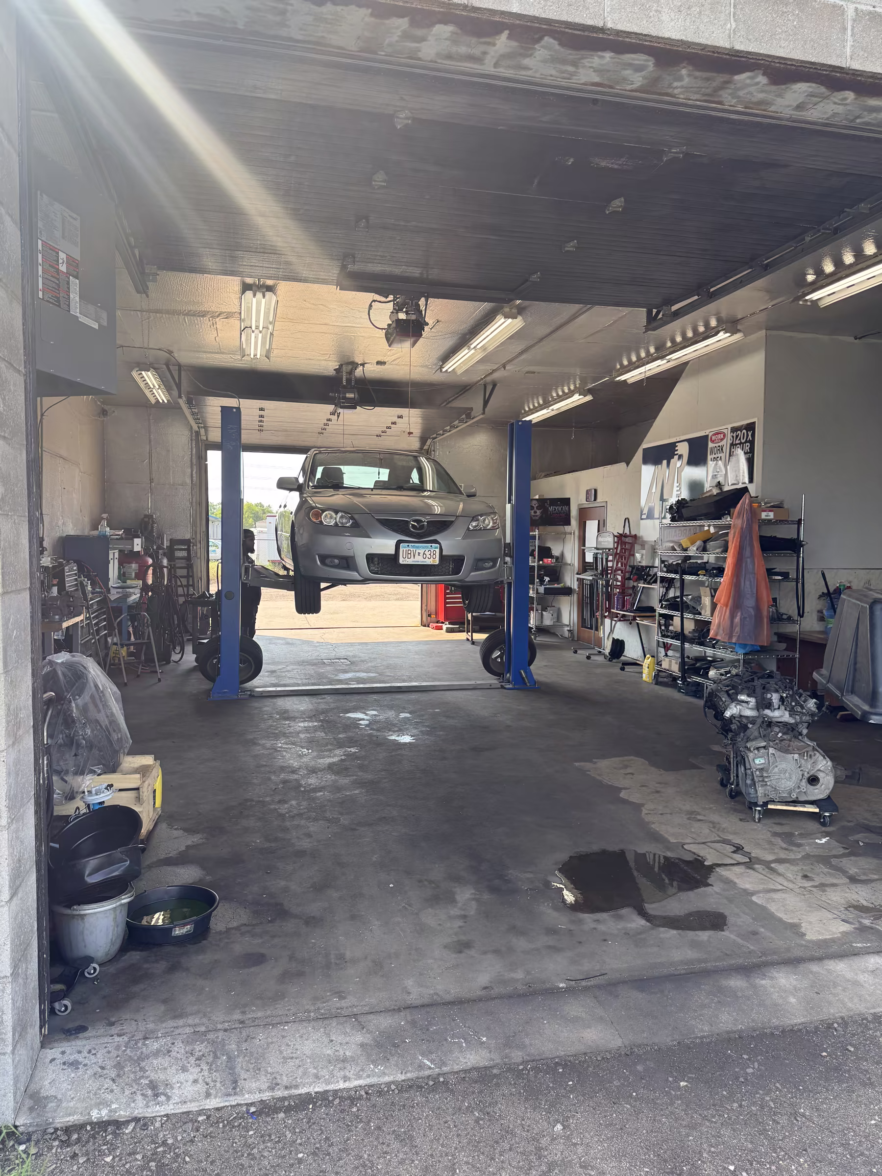 The ANR service bay with a vehicle on the lift